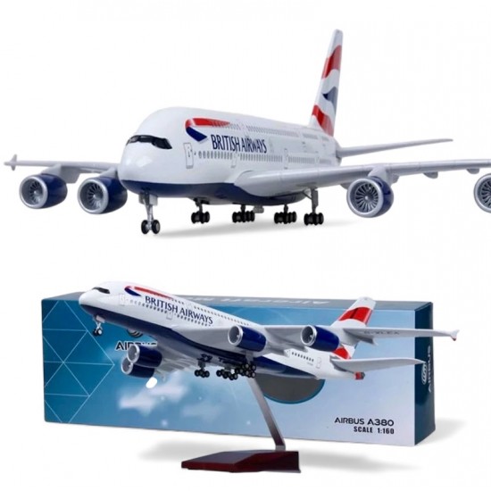 Модель літака Airbus A380 British Airways (1:160) зі звуковою LED-підсвіткою