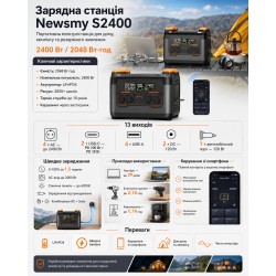 Зарядна станція Newsmy S2400 2400W 2048Wh LiFePO4, швидка зарядка, керування зі смартфона