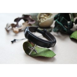 Браслет ручной работы Черный ІІ кожаный