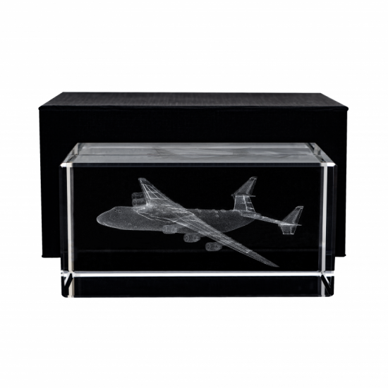 Model An-225 aircraft in a glass cube