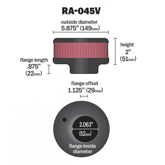 filtre a air K&N diamètre 52 mm pour moteur Rotax 914 ou 912is