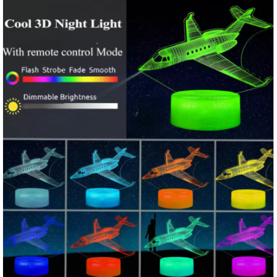 3D Нічник Business Jet з пультом / LED Лампа Літак