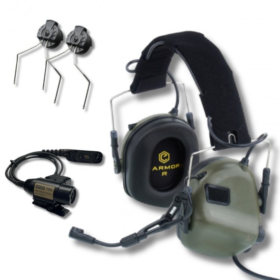 Тактичні активні навушники EARMOR M32 Mod4 та кнопка PTT з кріплення ARC Rails у комплекті
