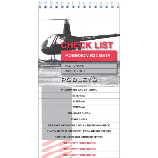 Чек-лист авіаційний Pooleys Robinson R22 Beta Checklist