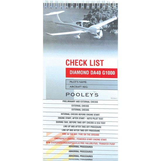 Чек-лист авиационный Pooleys Diamond DA40 G1000 Checklist