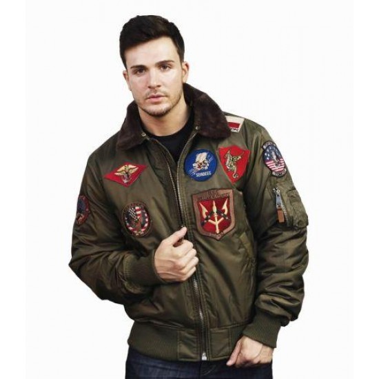 Бомбер Top Gun Official B-15 men's Flight Bomber Jacket With Patches TGJ1542P (Olive)