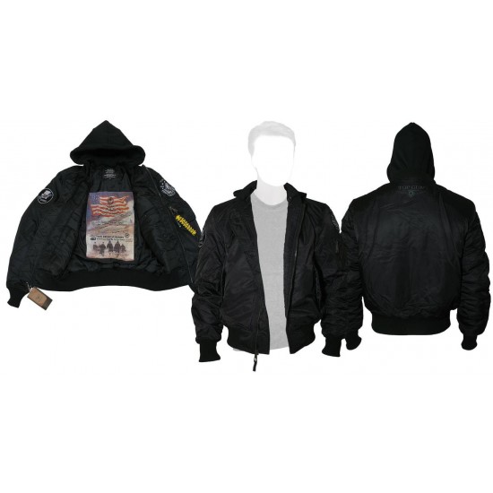 Американський бомбер з капюшоном Top Gun MA-1 Nylon Bomber jacket with hoodie TGJ1735 (Black)