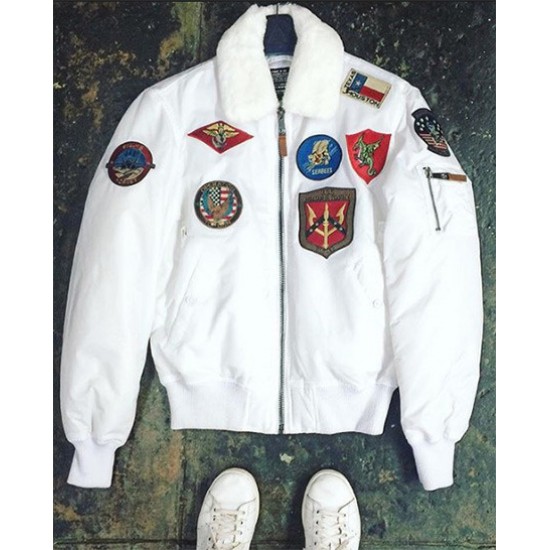 Бомбер Top Gun Official B-15 men's Flight Bomber Jacket With Patches TGJ1542P (White)