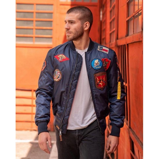 Top Gun MA-1 Nylon Bomber Jacket with Patches Navy / L