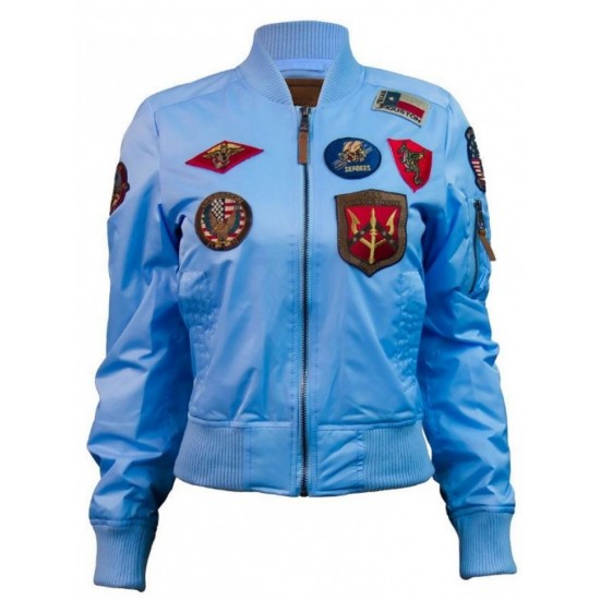 Женский бомбер Miss Top Gun MA-1 jacket with patches TGJ1573P-S (Light Blue)