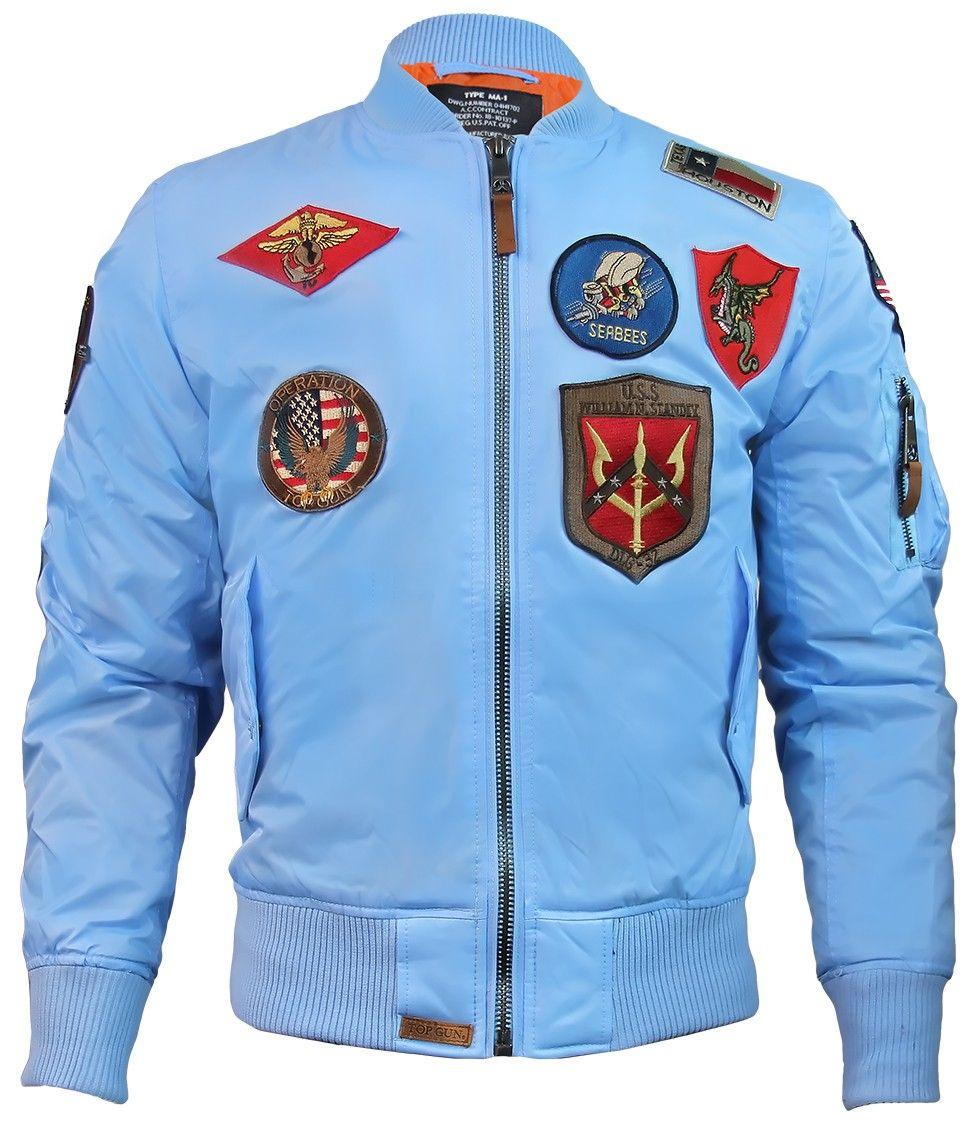 Top Gun MA 1 Nylon Bomber Jacket with Patches Olive 