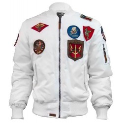 Оригинальный бомбер Top Gun MA-1 Nylon Bomber Jacket with Patches TGJ1540P (White) Оригинальный бомбер Top Gun MA-1 Nylon Bomber Jacket with Patches TGJ1540P (White)