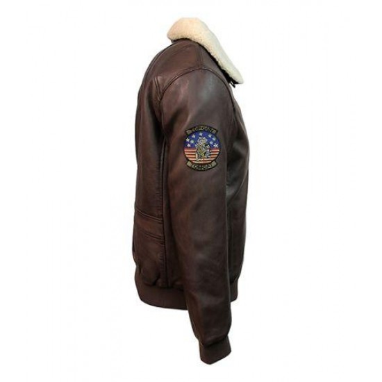 Оригінальна шкіряна куртка Top Gun Men's Bomber With Removable Fur TG1911 (Brown)