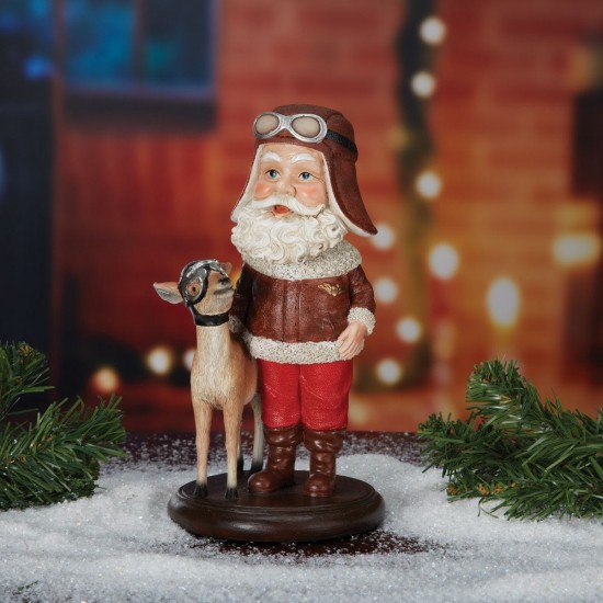 Фигурка Санты Клауса с оленем Aviator Santa with Reindeer Bobblehead