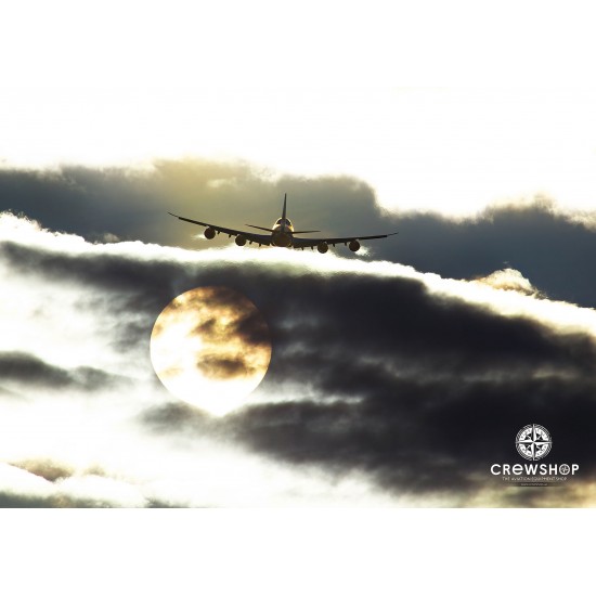 Постер Пассажирский самолет в небе с диском солнца А1 горизонтальный 