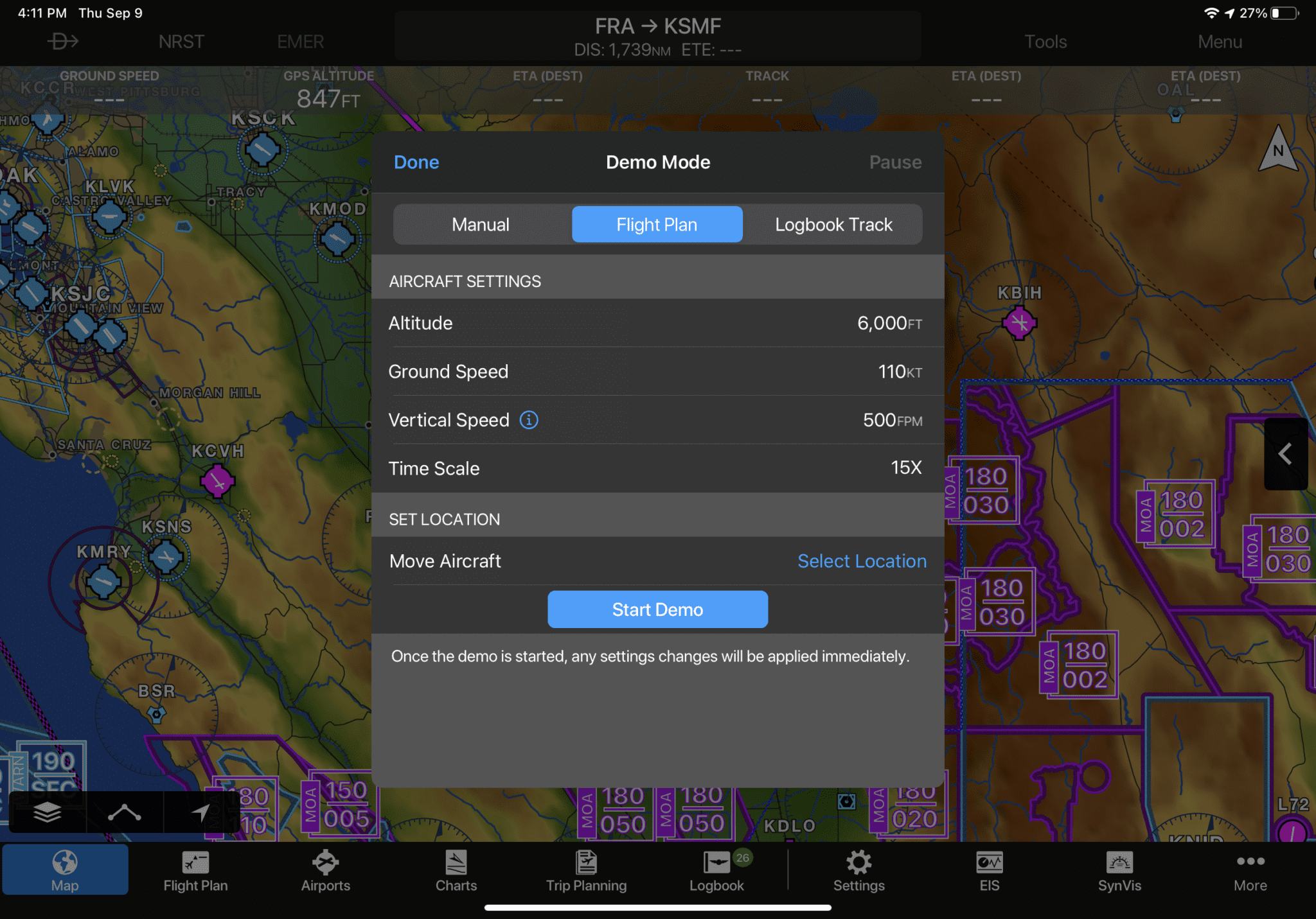 Разбор функции Demo-mode в Garmin Pilot